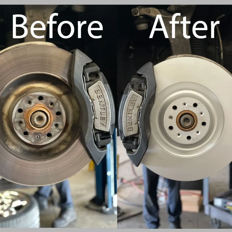 Bentley Brake Pad And Rotor Before And After Service Comparison